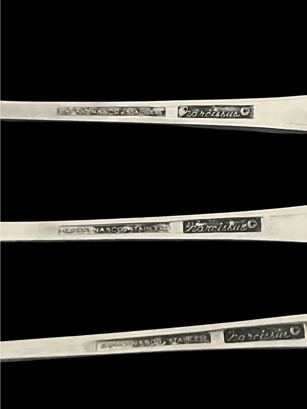 VTG Nasco Narcissus Japan Embossed Floral Set of 7 Long Handle Teaspoons Ice Tea